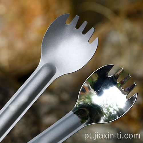 Titanium Long Handle Spork com tigela polida